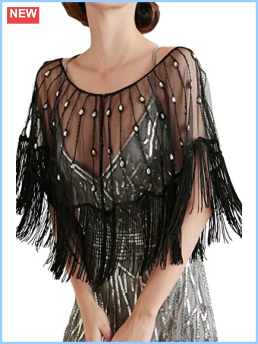 Sequin Beaded Shawl Wrap Evening Cape Fringe Party Cover Up